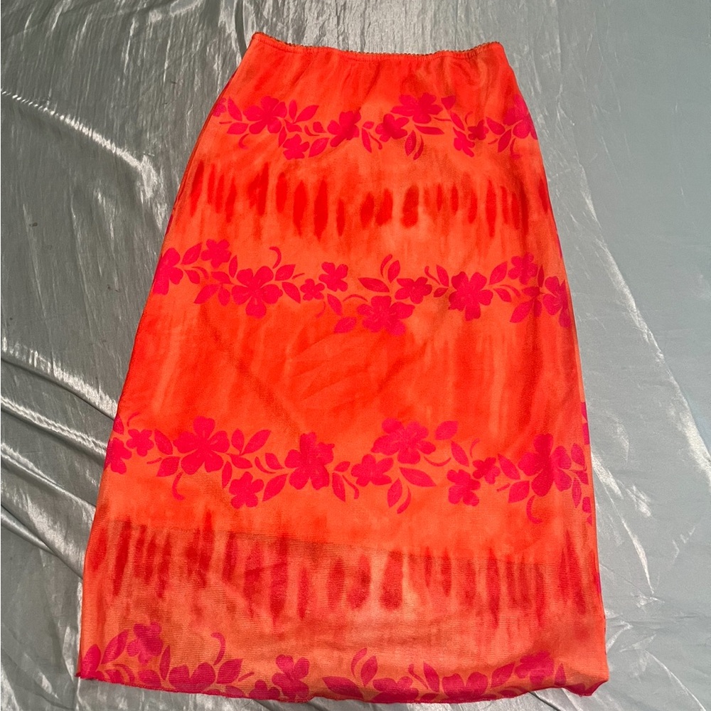 Vibrant Orange and Pink Floral Skirt Y2k